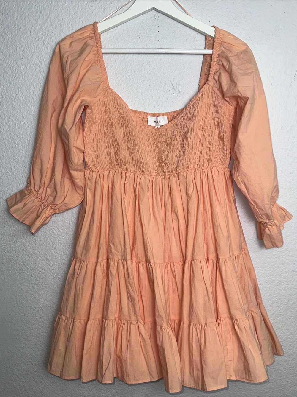 Mable Babydoll Mini Dress Puff Sleeve Peach Smocked Womens Medium